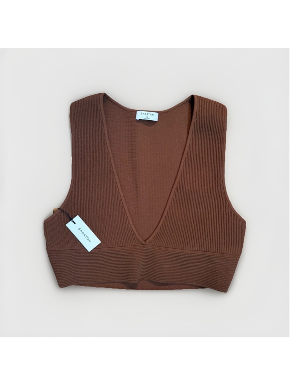 Aritzia Babaton Brown Sculpt Knit Deep V Tank - Size XL ✨ NWT